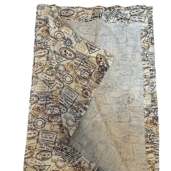 Retro Brown Fabric Cloth Shower Curtain Vintage Traveler Passport Stamps 72 x 66 - Picture 2 of 4